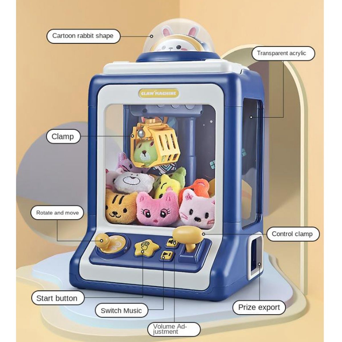 Cartoon Automatic Doll Machine Mini Electric Play Claw Game