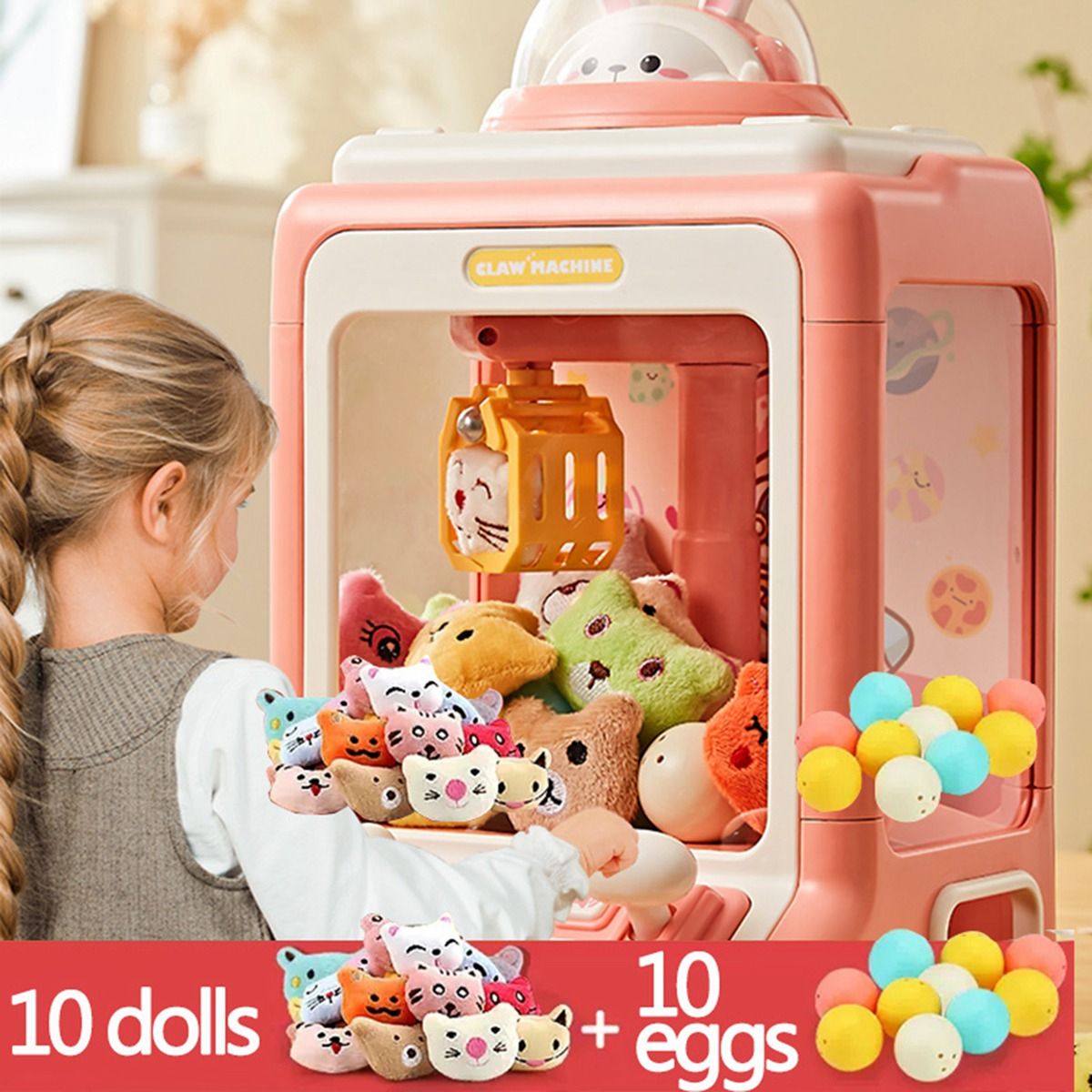 Cartoon Automatic Doll Machine Mini Electric Play Claw Game