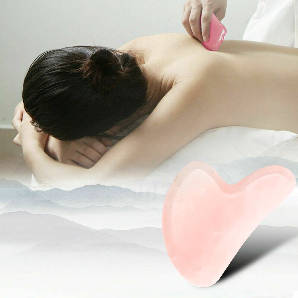 Natural Rose Quartz Stone Guasha Facial Face Neck Body Gua Sha Board Massager