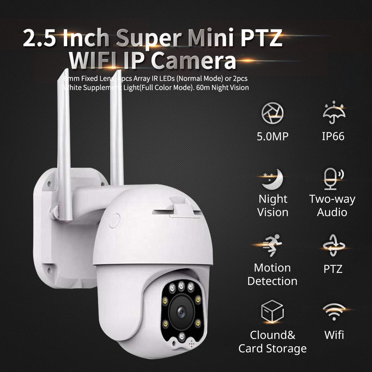 5MP PTZ IP Camera Outdoor Waterproof Wireless WiFi Security Camera Mini PTZ WiFi Camera with Night Vision, Two-Way Audio, Sound/Motion Detection, Auto Tracking, IP66 Waterproof
