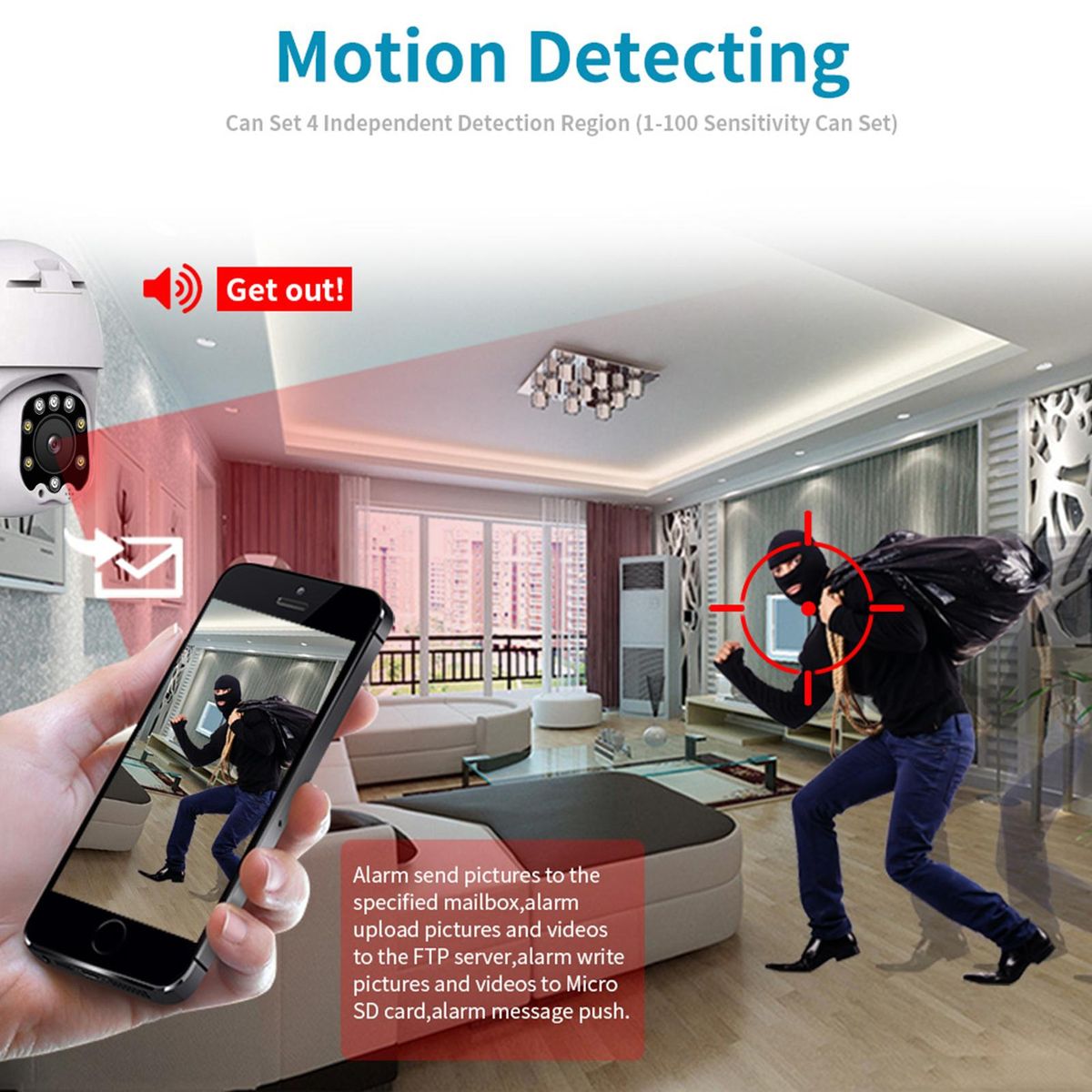 5MP PTZ IP Camera Outdoor Waterproof Wireless WiFi Security Camera Mini PTZ WiFi Camera with Night Vision, Two-Way Audio, Sound/Motion Detection, Auto Tracking, IP66 Waterproof