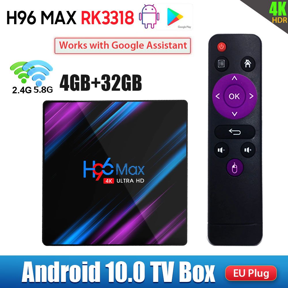 H96 Max RK3318 Smart TV BOX Android 10.0 4K 4+32GB 2.4G/5.8G