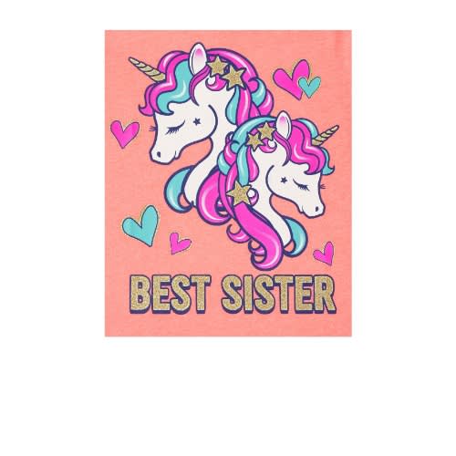 Girls Unicorn Best Sisters Love Glitters Graphic Top- Coral
