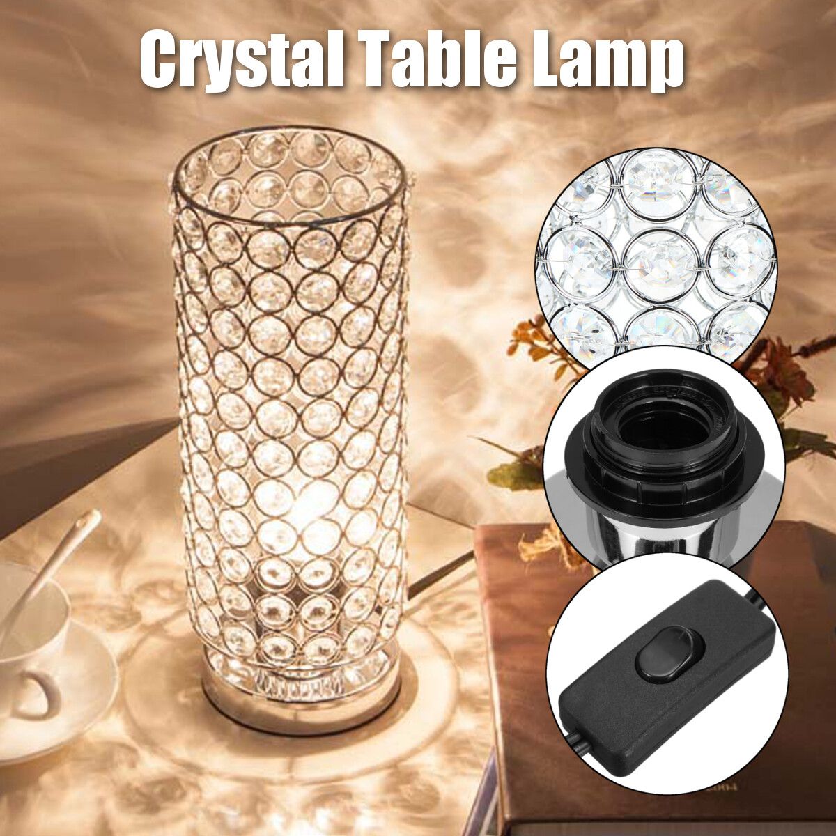 E27/E26 Design Table Lamp Crystal Glass Dimmer Lounge Bedside Table Light Home E26-US PLUG