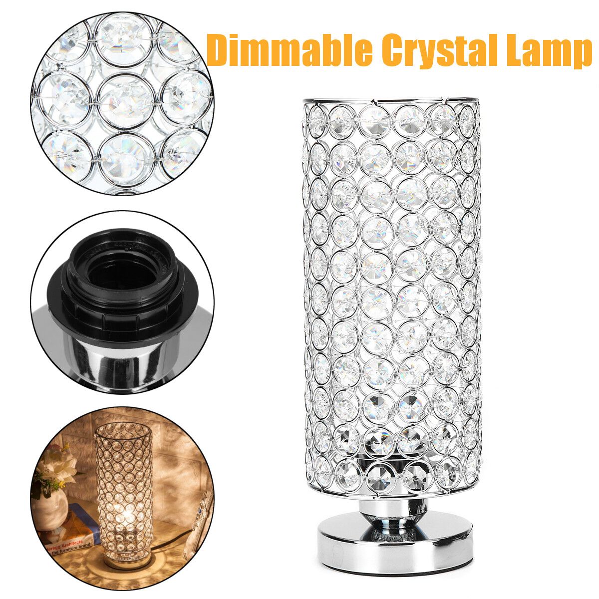 E27/E26 Design Table Lamp Crystal Glass Dimmer Lounge Bedside Table Light Home E26-US PLUG
