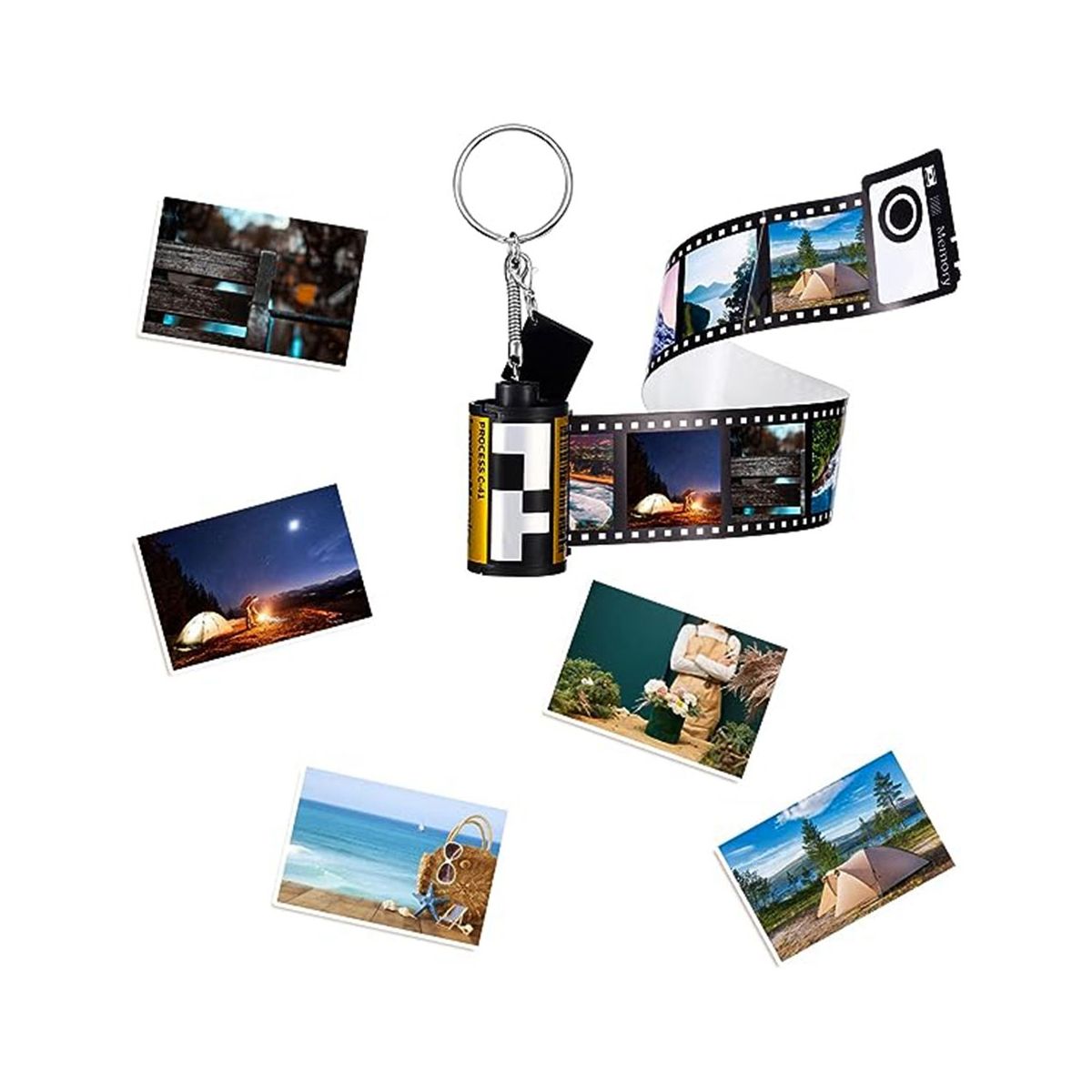 6Pcs Sublimation Camera Film Roll Keychain with Photo Album Picture Custom Keychain Women Memory Birthday Scroll Gift