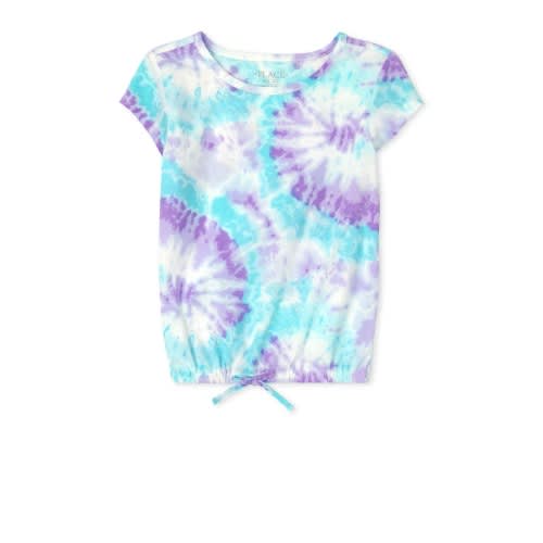 Girls Tie Dye Print Front Top - Rainbow Lavender