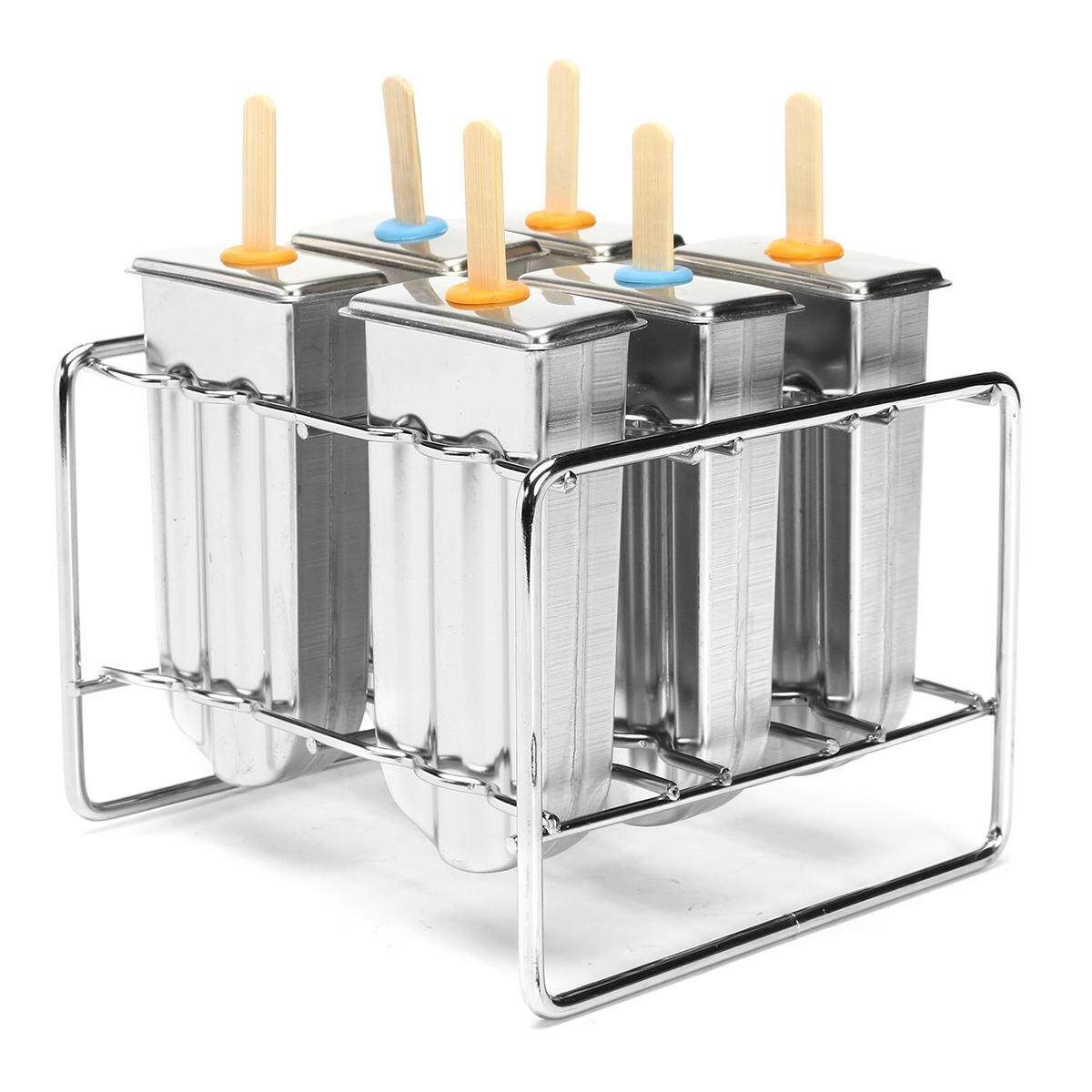 6 Mould Stainless Steel Mold Ice Lolly Popsicle Ice Holder Commercial 6 Round Head Double CaO   Plastic Frame