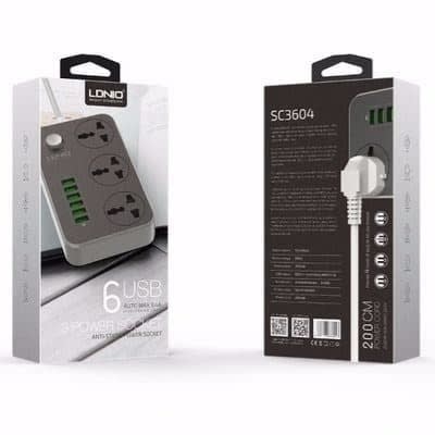 Extension Cord With 3 Ac Sockets + 6 Usb Ports Charger