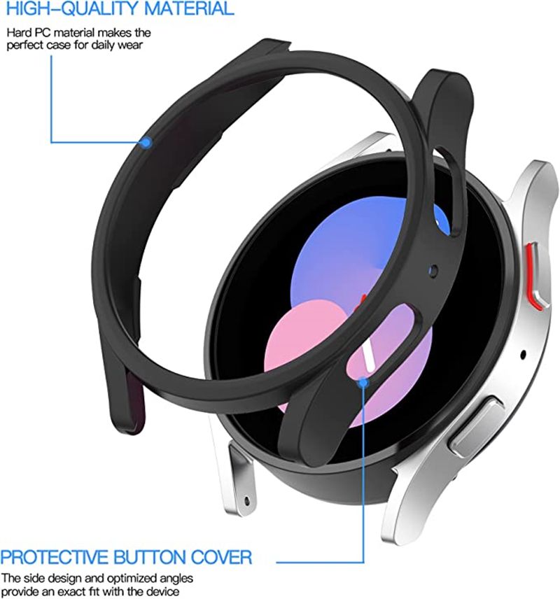 (black)Watch Case For Samsung Galaxy Watch 5 4 40mm 44mm No Screen Protector PC Matte Case All-Around Bumper Shell For Watch 5 Pro 45mm RA