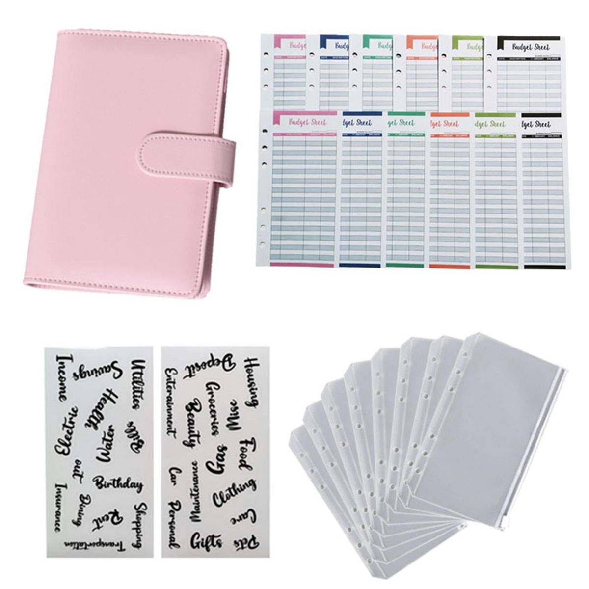 PU Leather Notebook Binder A6 Loose Leaf Paper For Budget Planner Pink