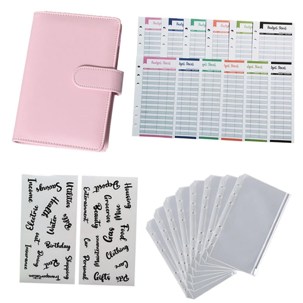 PU Leather Notebook Binder A6 Loose Leaf Paper For Budget Planner Pink