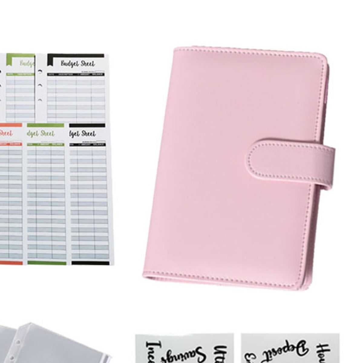 PU Leather Notebook Binder A6 Loose Leaf Paper For Budget Planner Pink