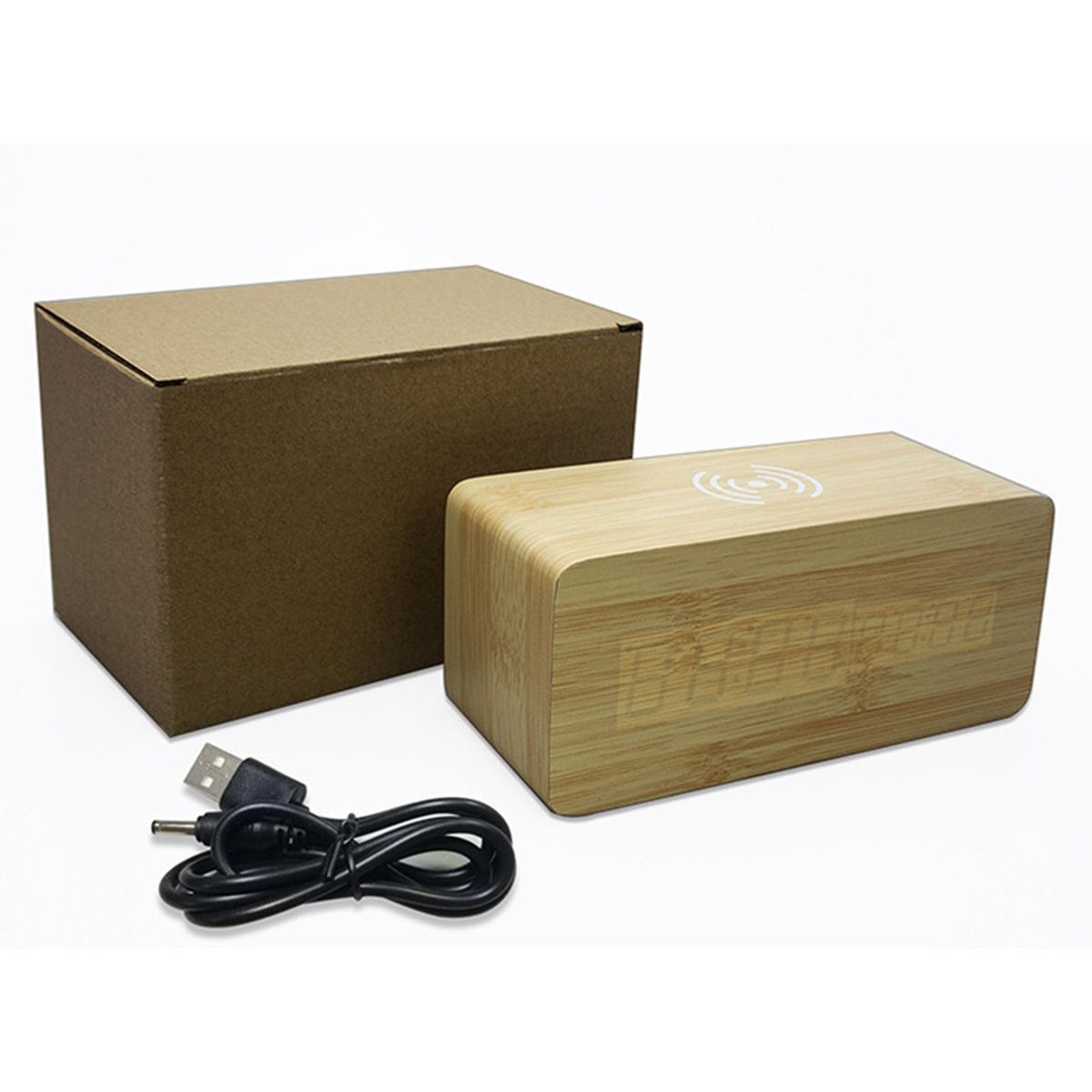 Wooden Digital Alarm Clock with Wireless Charging 3 Alarms LED Display Sound Control  for Bedroom Bedside Office Gift for   Kids Friends