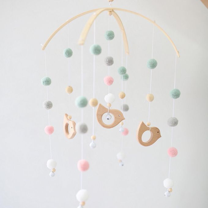 Baby Bedroom Ceiling Wooden Beads Wind Chime Hanging For Nursery Birds