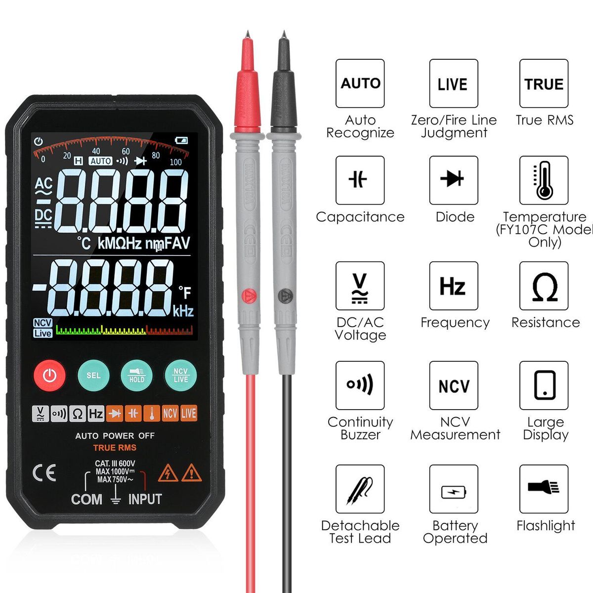 FUYI Professional 6000 Counts Digital Multimeter 1000V AC DC Voltage Meter Ohm Hz NCV Live  F Duty Multimetro FY107A FY107B FY107C