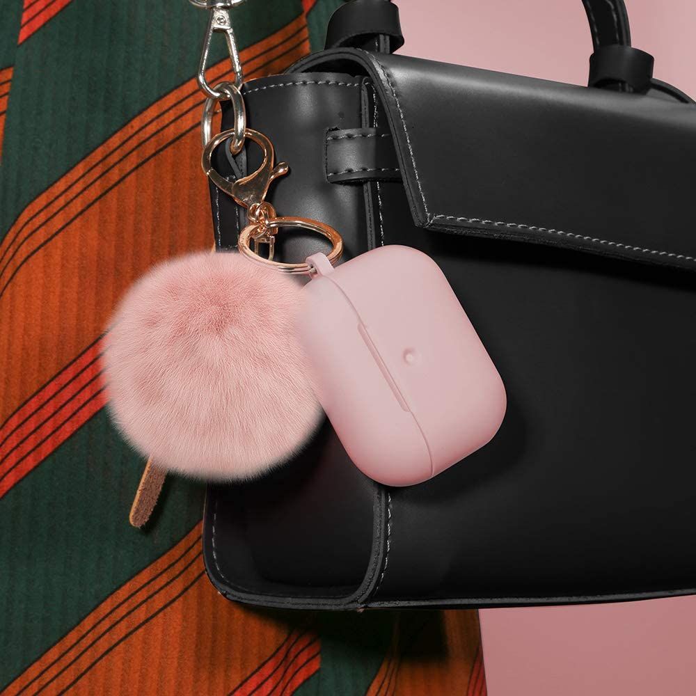 Protective Cover With Cute Pompon Keychain For AirPods Pro