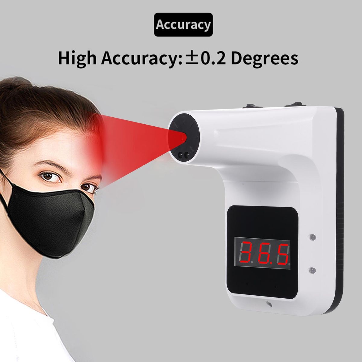 Non-contact Infrared Thermometer Auto Intelligent Forehead Thermometer Double Color Backligt °C/°F Switch 1S Fast Measurement, High Temperature Buzzer Alarm, Wall Hanging or Tripod Support, USB Rechargeable