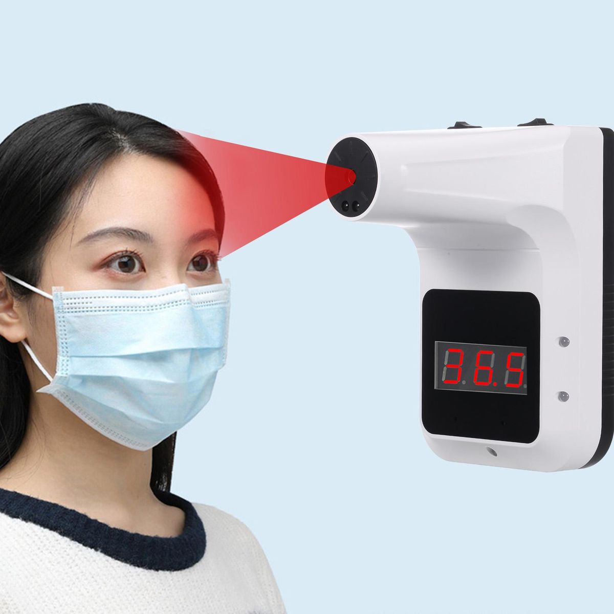 Non-contact Infrared Thermometer Auto Intelligent Forehead Thermometer Double Color Backligt °C/°F Switch 1S Fast Measurement, High Temperature Buzzer Alarm, Wall Hanging or Tripod Support, USB Rechargeable