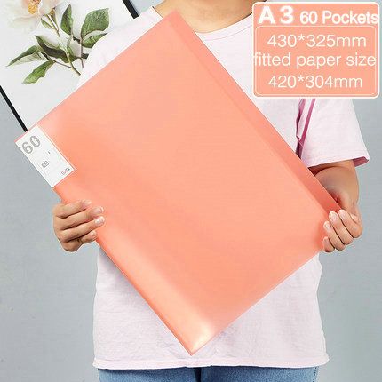 Multi Pocket A3 Folder Paper Organizer Booklet Transparent PVC Bag Display Book For A3 Paper 60 Pockets