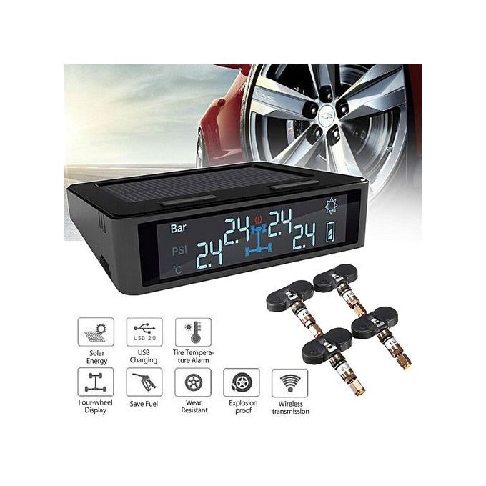 Solar Tyre Alarm Pressure Monitoring System + 4 Built-in Sensors