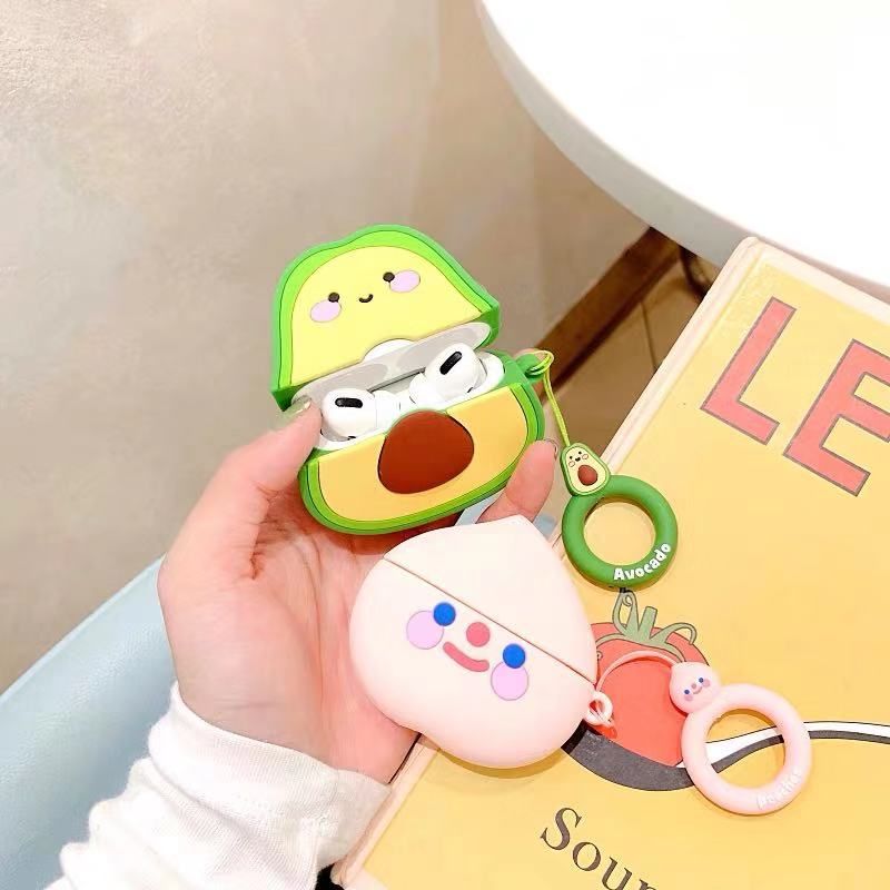Cute 3D Fruit Pink Peach Avocado Bluetooth Wireless Silicone Case For Airpods Pro 3 2 Charging Headphone Cover Strap Ring