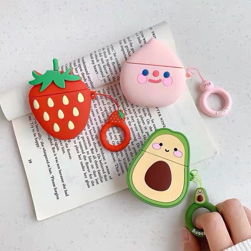 Cute 3D Fruit Pink Peach Avocado Bluetooth Wireless Silicone Case For Airpods Pro 3 2 Charging Headphone Cover Strap Ring