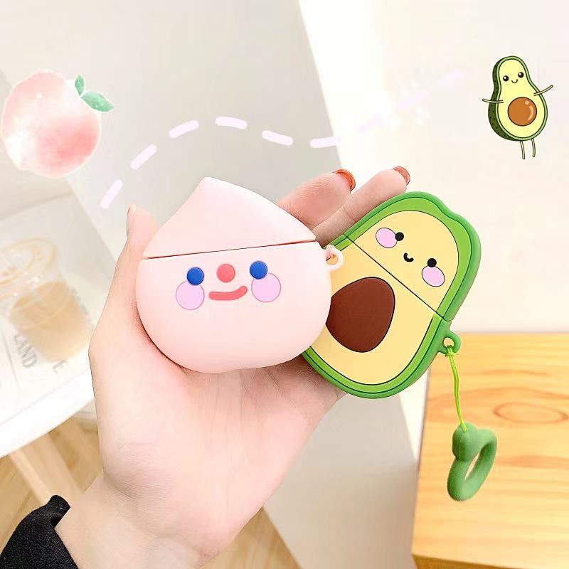 Cute 3D Fruit Pink Peach Avocado Bluetooth Wireless Silicone Case For Airpods Pro 3 2 Charging Headphone Cover Strap Ring