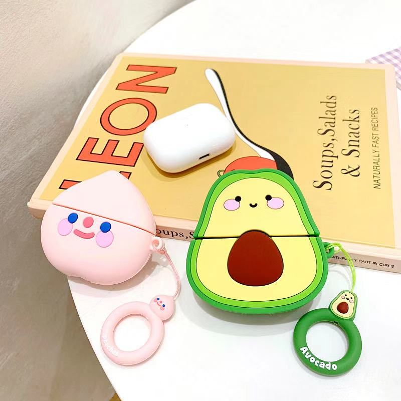 Cute 3D Fruit Pink Peach Avocado Bluetooth Wireless Silicone Case For Airpods Pro 3 2 Charging Headphone Cover Strap Ring