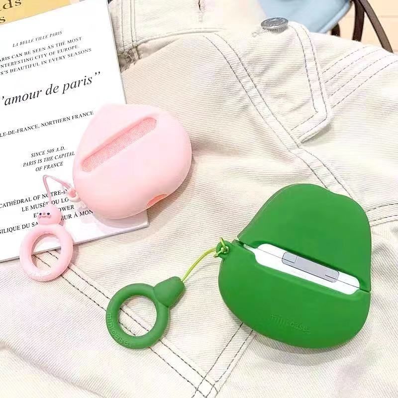 Cute 3D Fruit Pink Peach Avocado Bluetooth Wireless Silicone Case For Airpods Pro 3 2 Charging Headphone Cover Strap Ring