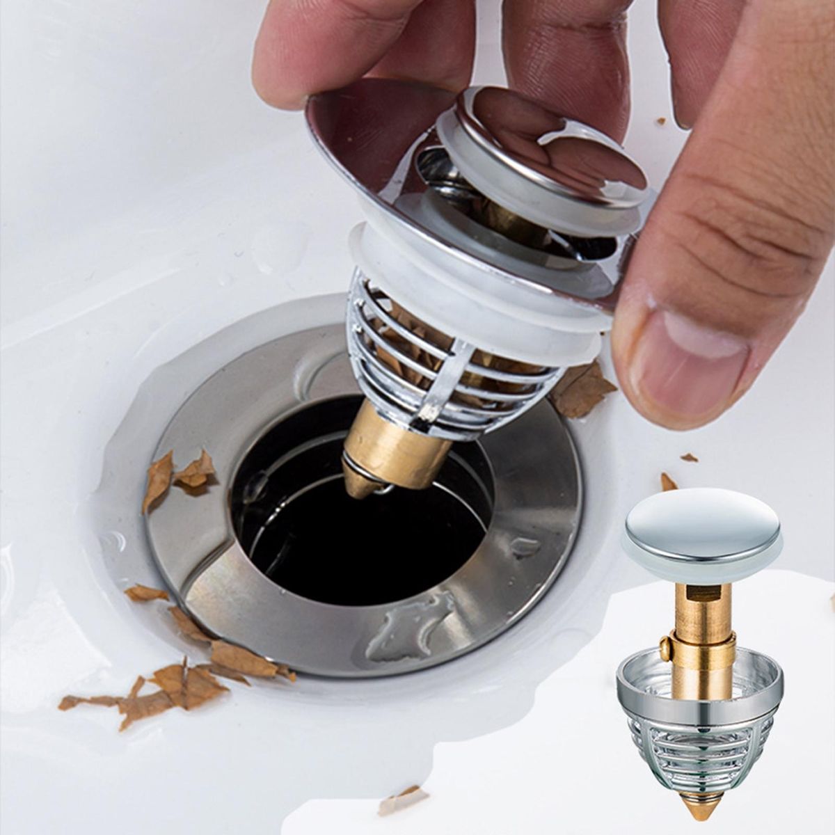 Drain Hole Cover Stainless Steel Sink Plug with Strainer Easy Install Stainless Steel