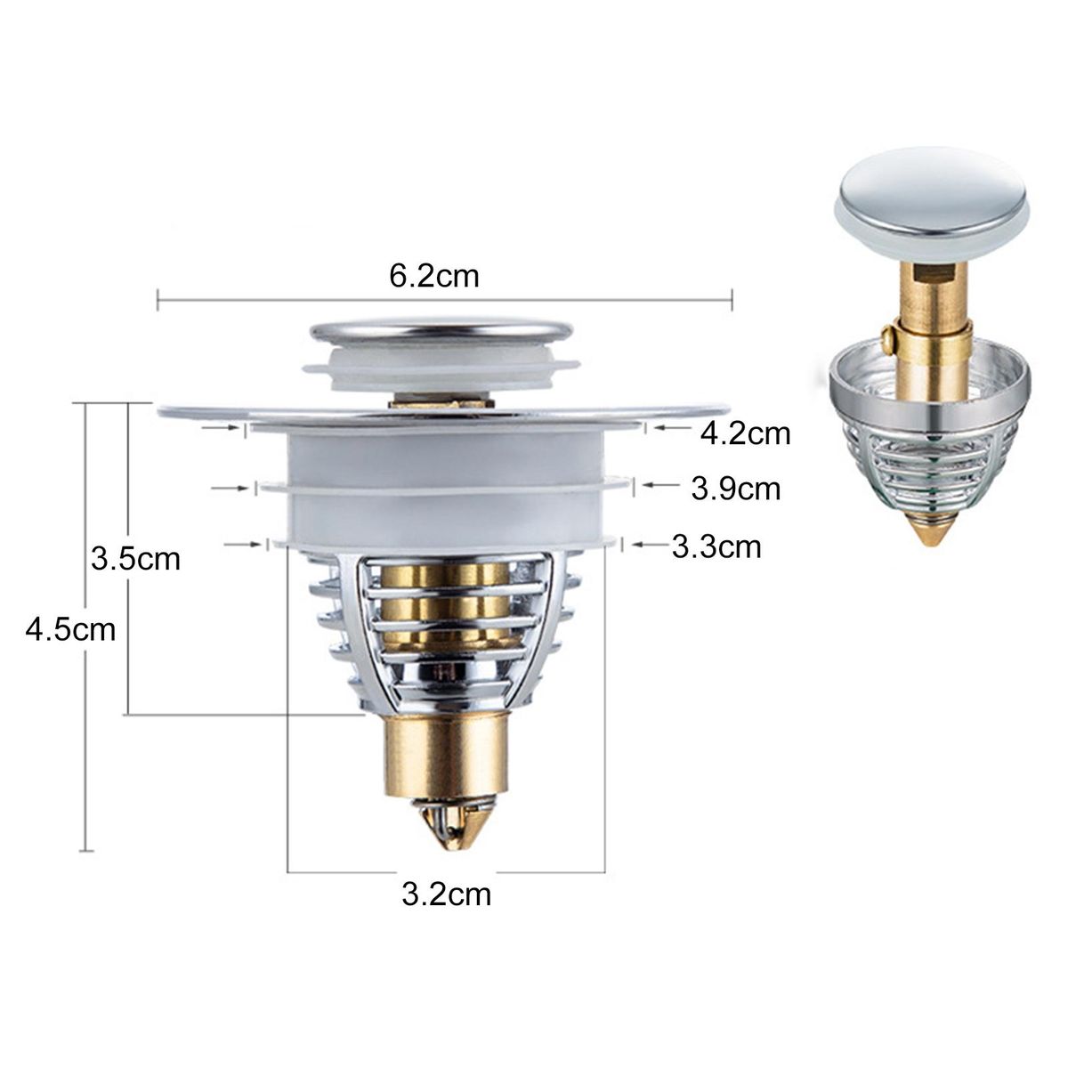 Drain Hole Cover Stainless Steel Sink Plug with Strainer Easy Install Stainless Steel