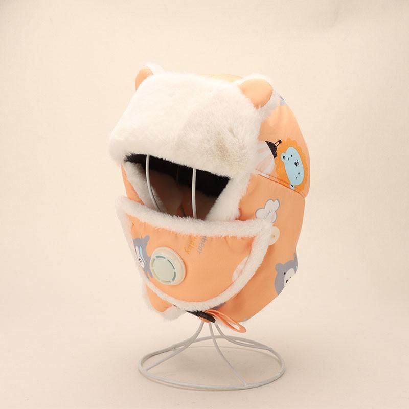 Winter Hats For Children Girls Boys Thick Warm Plush Windproof Cold Cycling Face Ear Protection Kids Russian Hat Er -orange