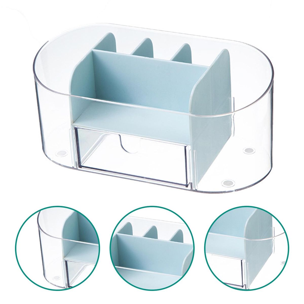 Transparent Cosmetic Organizer with Drawer Stylish Makeup for Home Blue