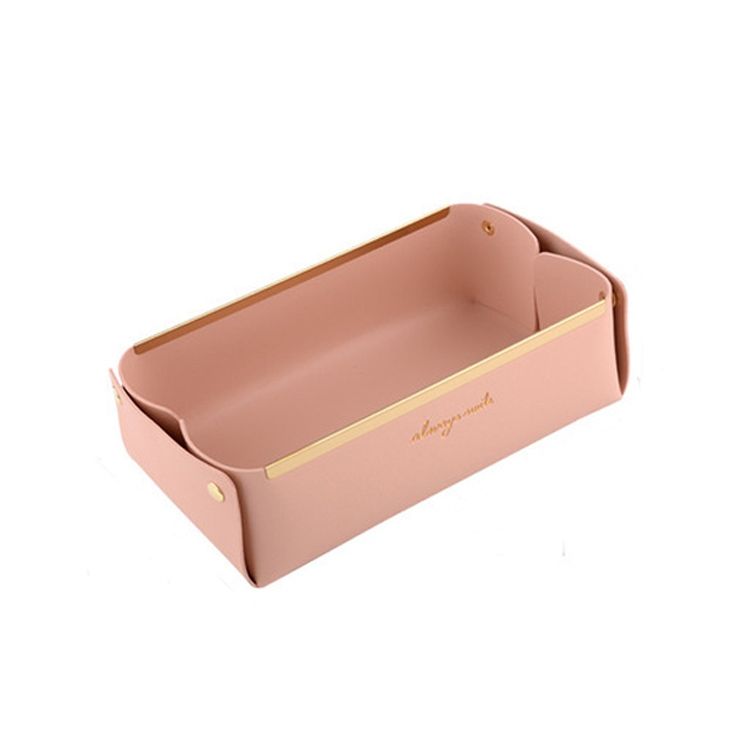 Desktop Leather Storage Basket, Size: Small (Pink)
