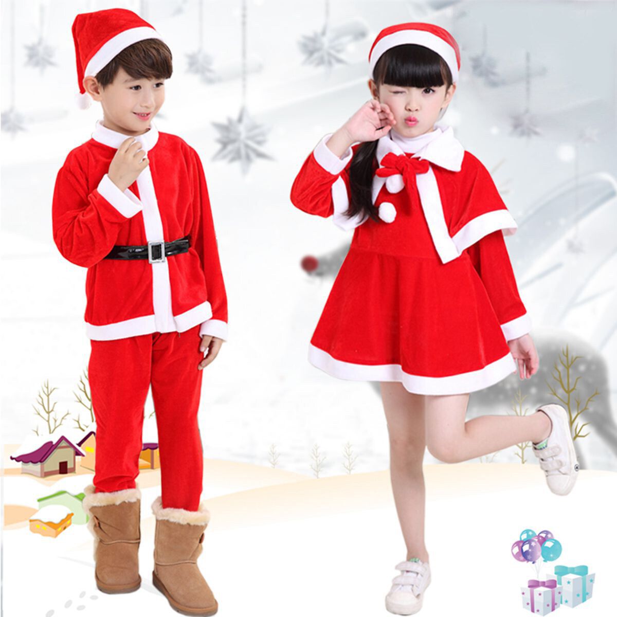 3Pcs Set Boy Christmas Santa Claus Set Costume Hat Outfit Toddler Clothes X‘mas Man-110cm