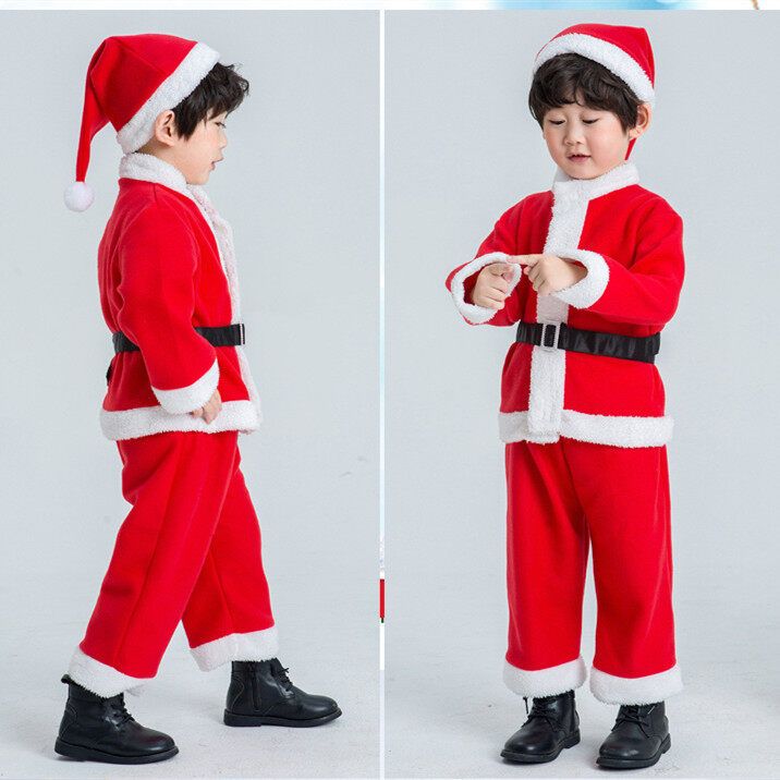 3Pcs Set Boy Christmas Santa Claus Set Costume Hat Outfit Toddler Clothes X‘mas Man-110cm