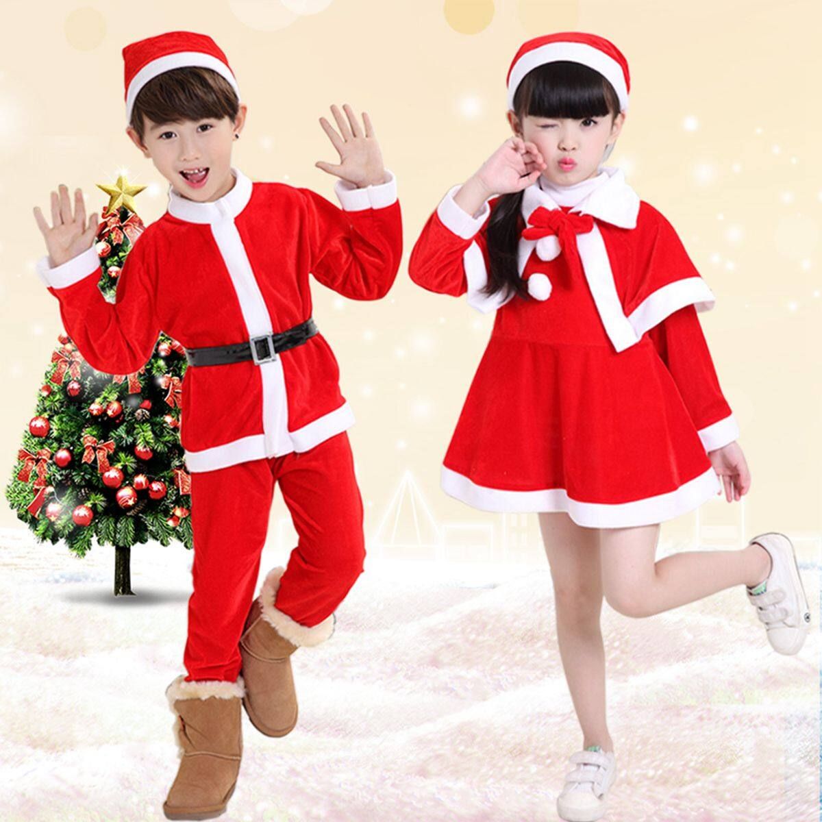3Pcs Set Boy Christmas Santa Claus Set Costume Hat Outfit Toddler Clothes X‘mas Man-110cm