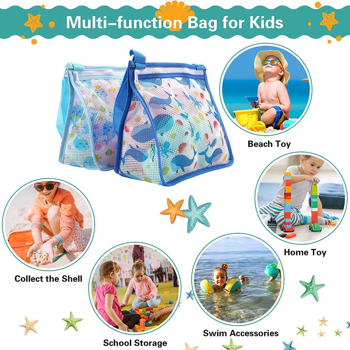 3 Pcs Beach Mesh Bags Beach Toy Kids Mesh Beach Bags