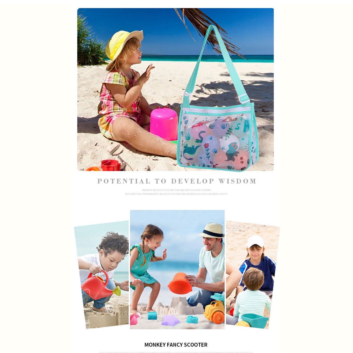 3 Pcs Beach Mesh Bags Beach Toy Kids Mesh Beach Bags