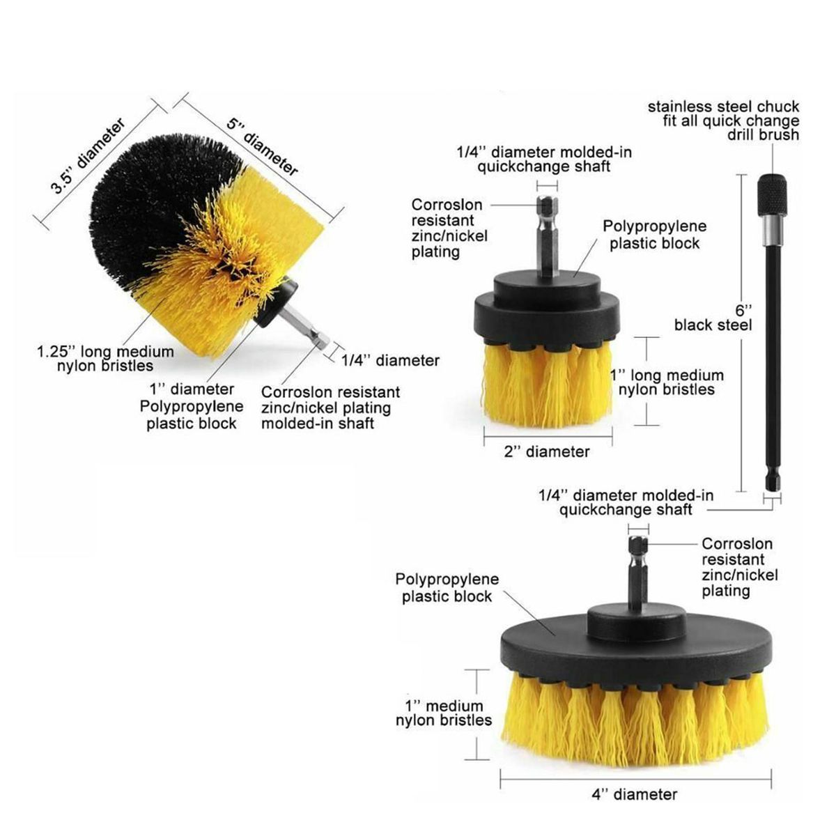 4Pcs/Set Drill Brushes Attachment Kit Drill Scrubbing Brush Cleaner Power Cleaning Bathroom Tub Pool Tile
