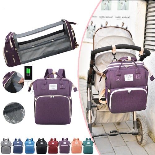 Mummy Backpack/ Diaper Bag With Convertible Crib Space + Usb Charging Port & Cable +gifts