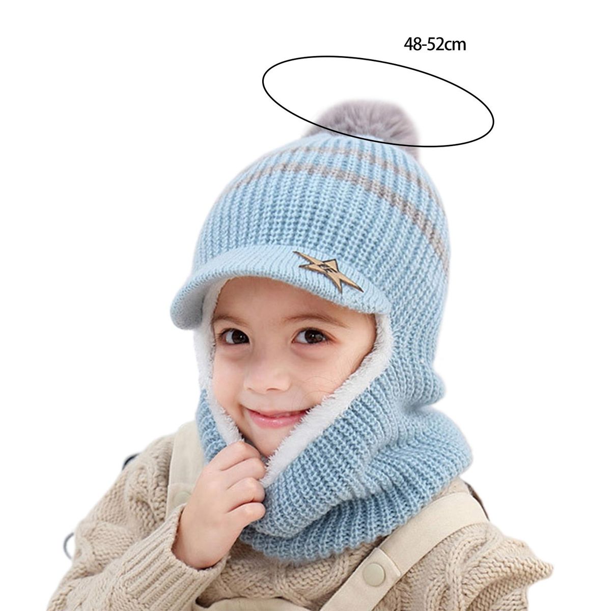 Baby Hat Autumn Winter Unisex Thickened Plush Lining Scarf Cap Sky Blue