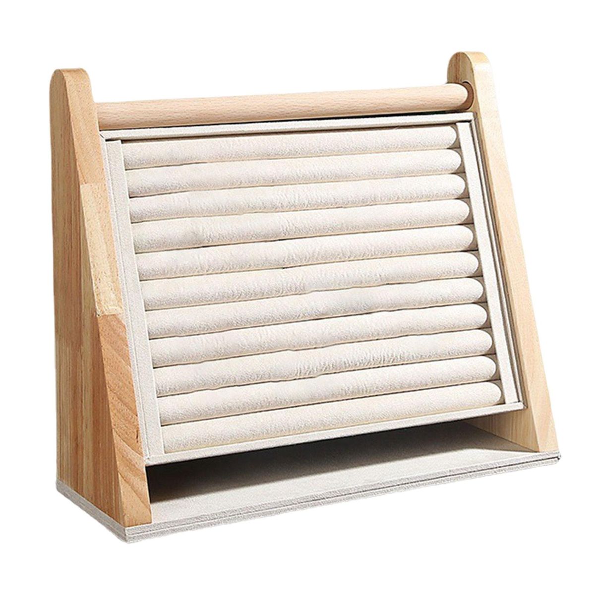 Wood Rings Display Stand Tray Flannel Beige 31x11.5x27cm