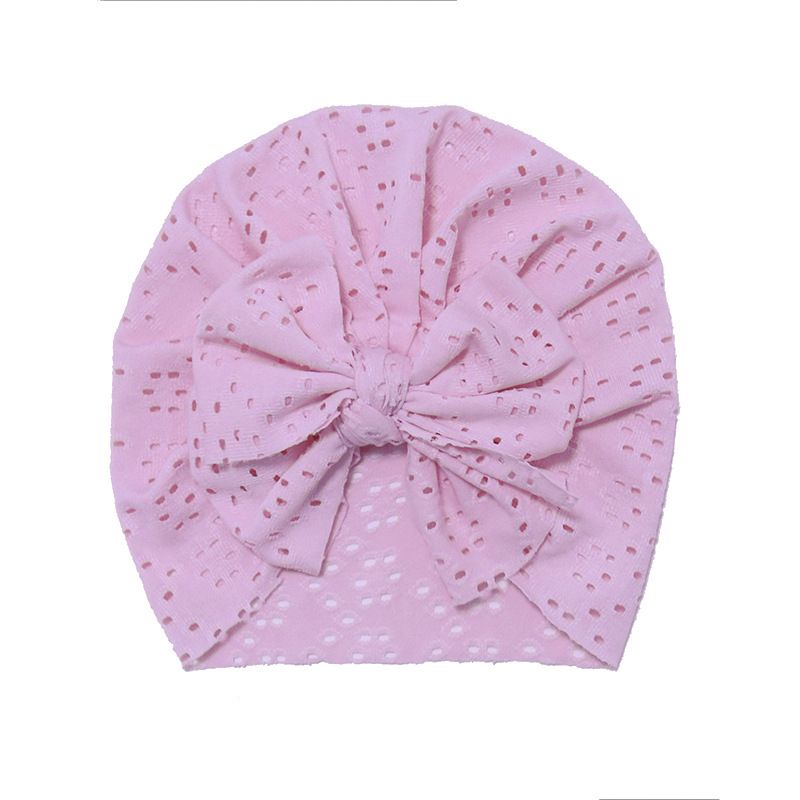 (Pink)2021 Baby Bowknot Beanie Top Knot Crochet Knit Baby Girl Turban Hat Spring Autumn Hollow XXA