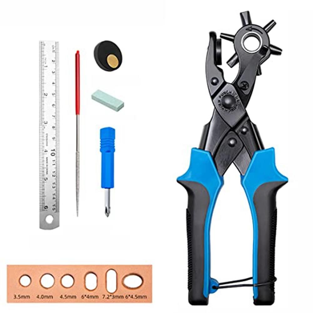 Revolving Leather Belt Hole Punch Plier Kit, Eyelet Puncher,DIY Tool Set for Belts, Watch Bands,Dog Collars, Fabric A