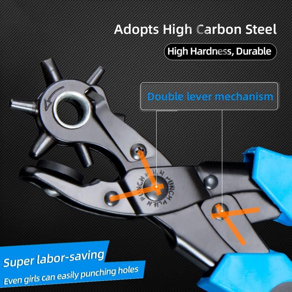 Revolving Leather Belt Hole Punch Plier Kit, Eyelet Puncher,DIY Tool Set for Belts, Watch Bands,Dog Collars, Fabric A
