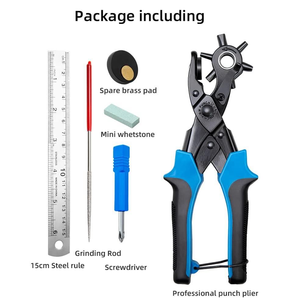 Revolving Leather Belt Hole Punch Plier Kit, Eyelet Puncher,DIY Tool Set for Belts, Watch Bands,Dog Collars, Fabric A