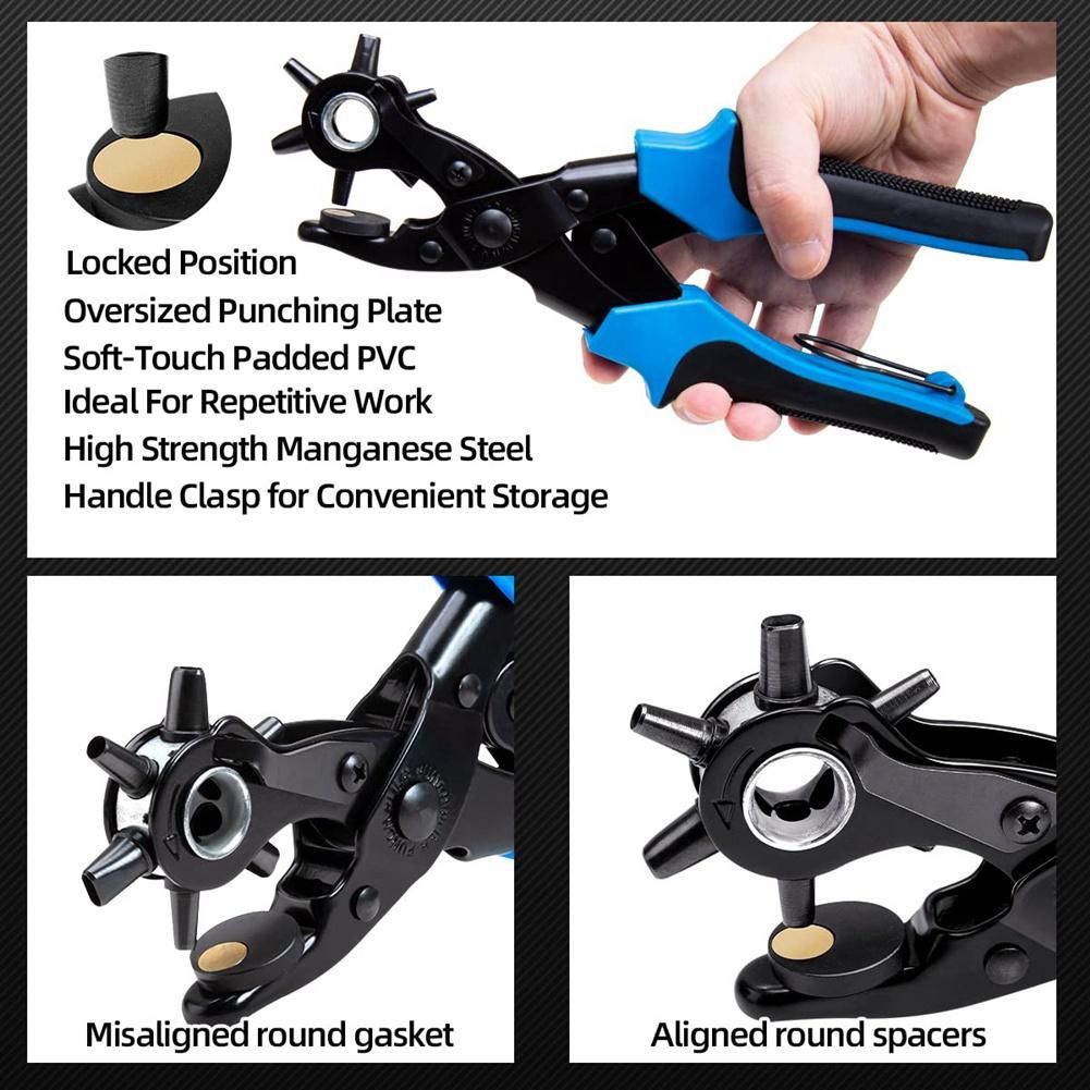 Revolving Leather Belt Hole Punch Plier Kit, Eyelet Puncher,DIY Tool Set for Belts, Watch Bands,Dog Collars, Fabric A