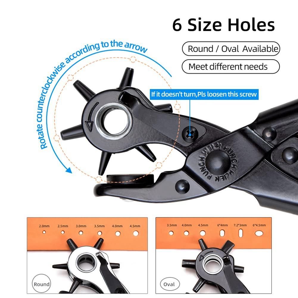 Revolving Leather Belt Hole Punch Plier Kit, Eyelet Puncher,DIY Tool Set for Belts, Watch Bands,Dog Collars, Fabric A